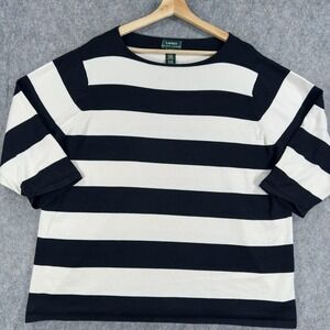 Lauren Ralph Lauren Shirt Womens 3X Black White Stripe Silk Blend Boat Neck